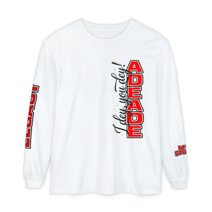 AdeAde “I Deh, You Deh?” — Original • My Story • Legacy Edition Unisex Garment-dyed Long Sleeve T-Shirt
