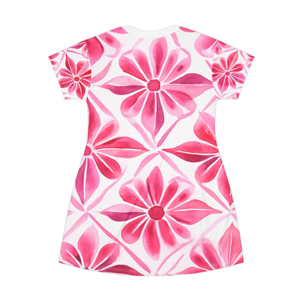 Fearless Bloom - NGOWE Statement Wear - Pink Floral A-Line T-Shirt Dress (AOP)