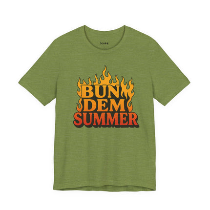 BUN DEM SUMMER Vibes! Graphic Tee - Unisex Short Sleeve T-Shirt, Fun Summer Outfit, Casual Wear, Beach Day Apparel, Gift for Summer Lovers
