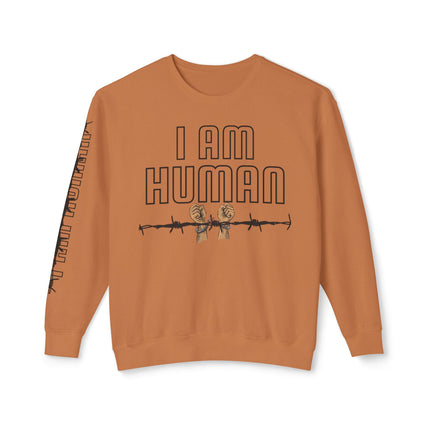 HUMAN Unisex Lightweight Crewneck Sweatshirt - 'I Am Human' Graphic