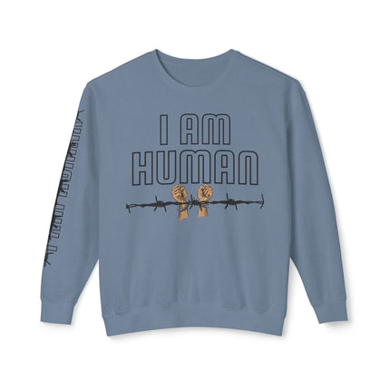 HUMAN Unisex Lightweight Crewneck Sweatshirt - 'I Am Human' Graphic