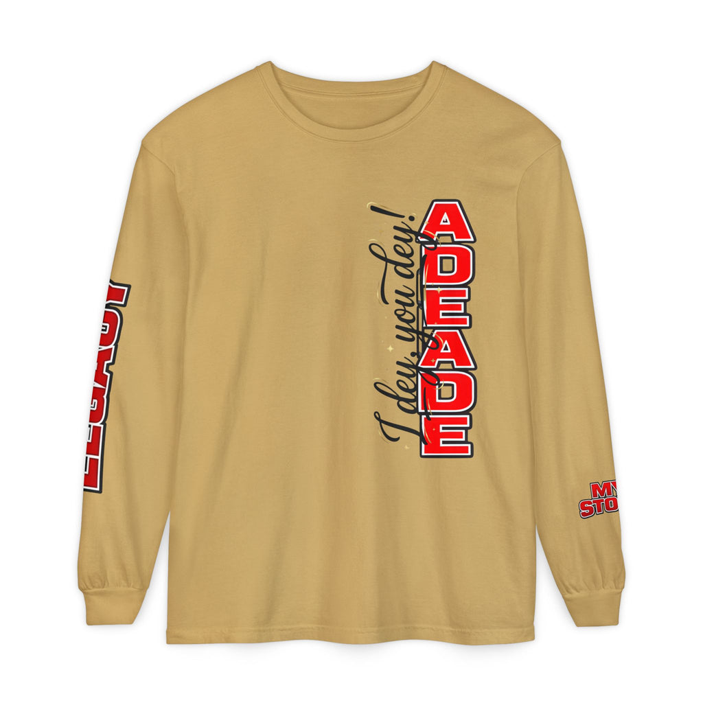AdeAde “I Deh, You Deh?” — Original • My Story • Legacy Edition Unisex Garment-dyed Long Sleeve T-Shirt - NGOWE STORE