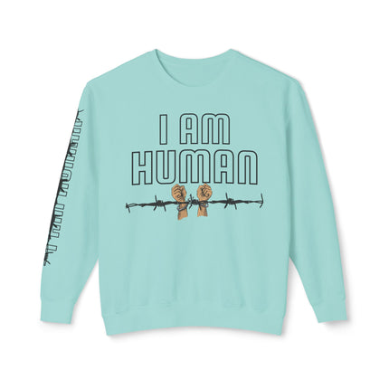 HUMAN Unisex Lightweight Crewneck Sweatshirt - 'I Am Human' Graphic