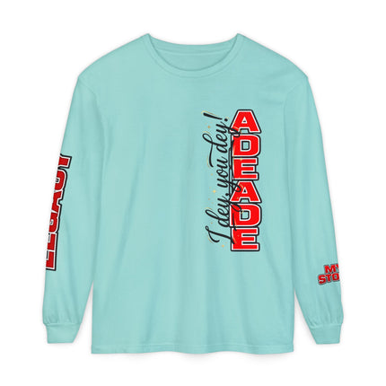 AdeAde “I Deh, You Deh?” — Original • My Story • Legacy Edition Unisex Garment-dyed Long Sleeve T-Shirt