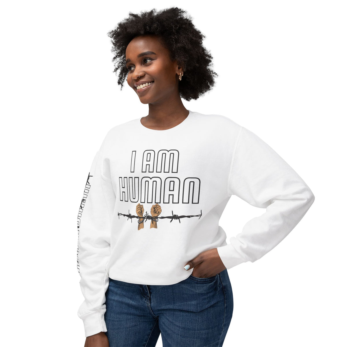 HUMAN Unisex Lightweight Crewneck Sweatshirt - 'I Am Human' Graphic - NGOWE STORE
