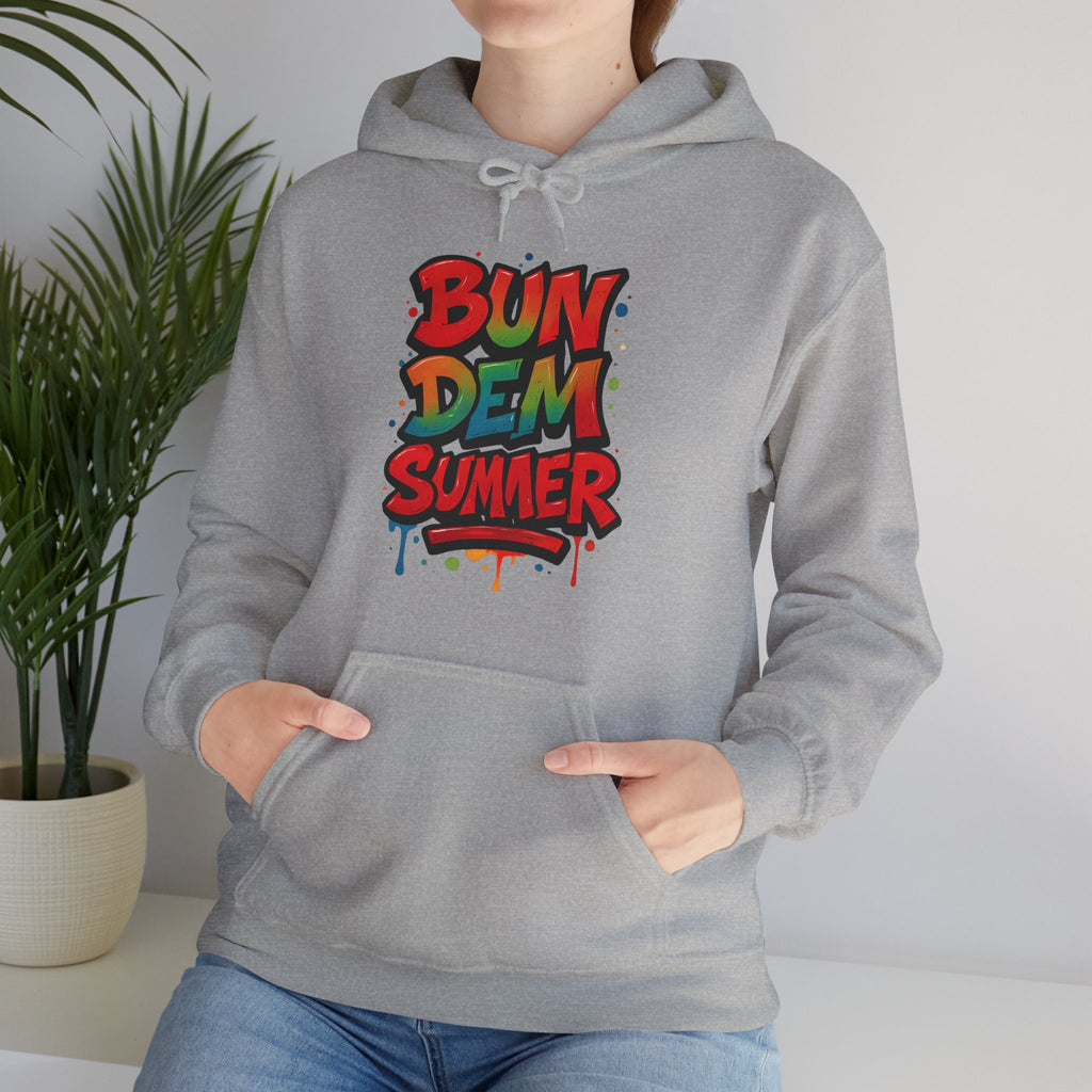 Bun Dem Summer Vibrant Summer Hoodie, Unisex Sweatshirt, Graffiti Style Apparel, Beach Theme Gift, Casual Summer Wear, Festival Clothing - NGOWE STORE