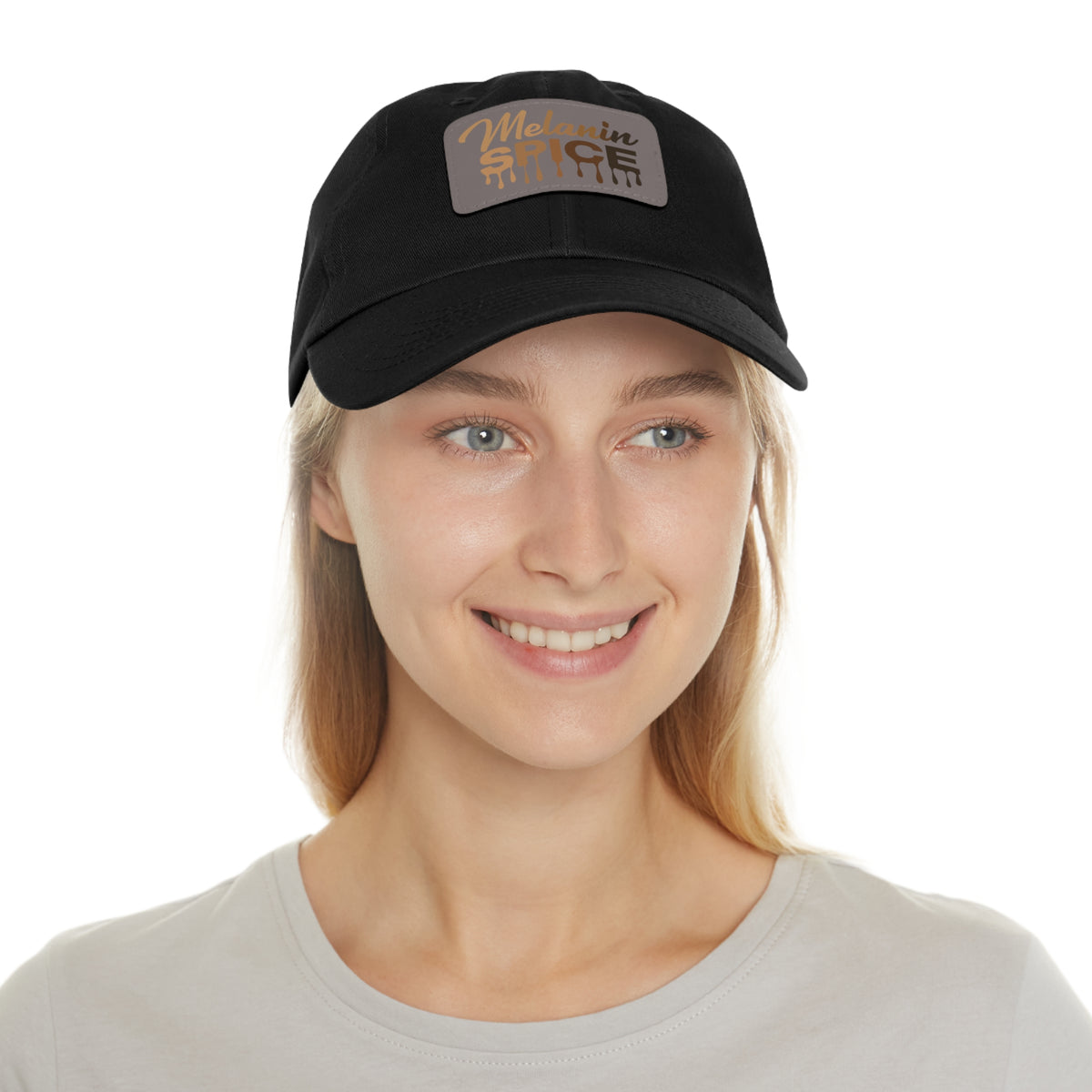 Melanin Spice Dad Hat with Leather Patch (Rectangle) - NGOWE STORE
