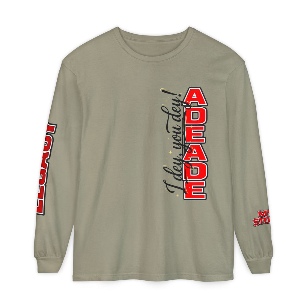 AdeAde “I Deh, You Deh?” — Original • My Story • Legacy Edition Unisex Garment-dyed Long Sleeve T-Shirt - NGOWE STORE