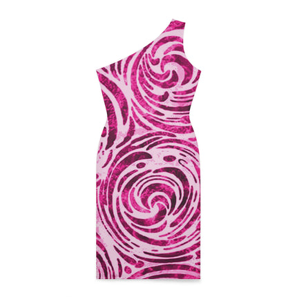 African Pink Swirling Abstract One Shoulder Dress