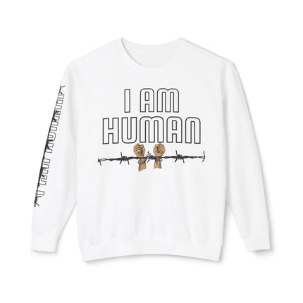 HUMAN Unisex Lightweight Crewneck Sweatshirt - 'I Am Human' Graphic