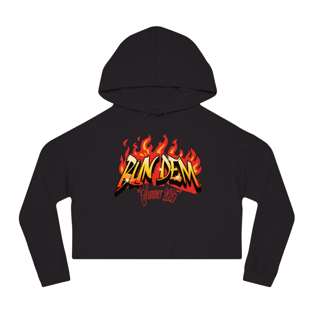 Bun Dem Summer Flaming Summer Vibes Cropped Hoodie Empire Edition - Women’s Casual Wear, Trendy Sweatshirt, Summer Fashion, Gift for Her, Streetwear Style - NGOWE STORE