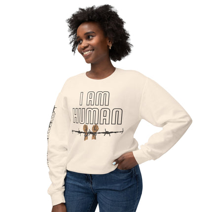 HUMAN Unisex Lightweight Crewneck Sweatshirt - 'I Am Human' Graphic