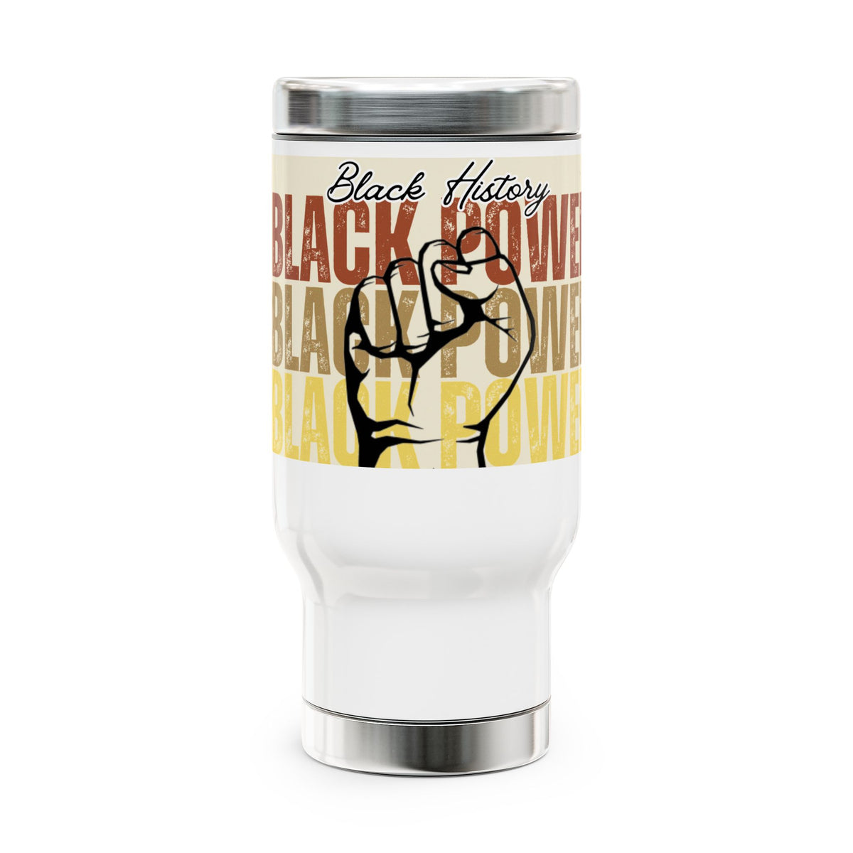 Black History Black Power Stainless Steel Travel Mug with Handle, 14oz - NGOWE STORE