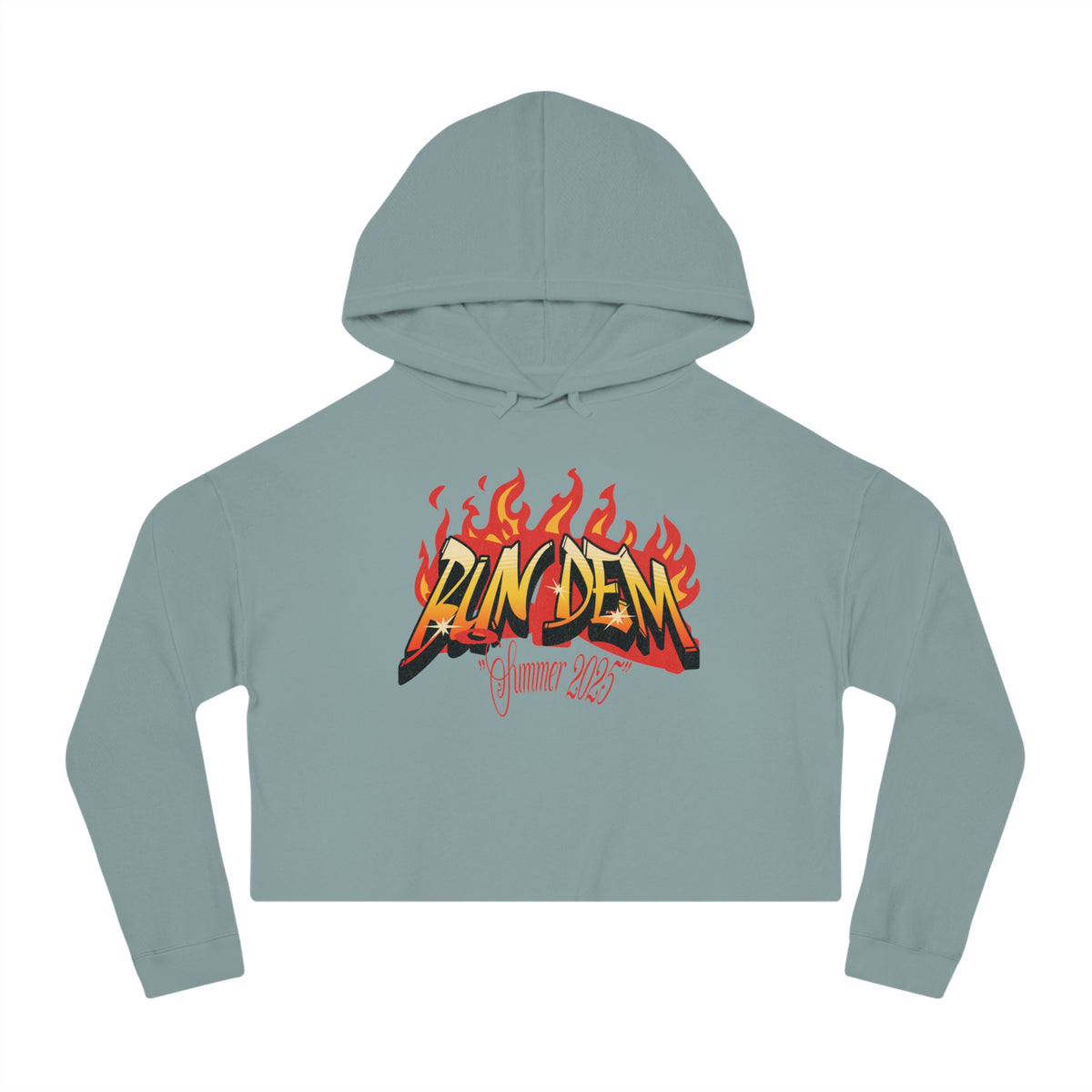 Bun Dem Summer Flaming Summer Vibes Cropped Hoodie Empire Edition - Women’s Casual Wear, Trendy Sweatshirt, Summer Fashion, Gift for Her, Streetwear Style - NGOWE STORE