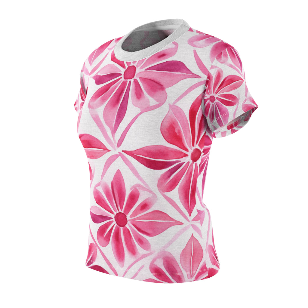 Soft Pink Flowers Women's Cut & Sew Tee (AOP) - NGOWE STORE