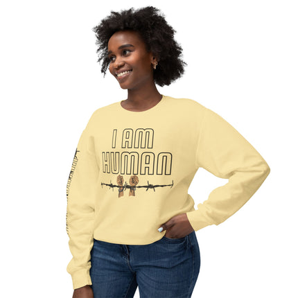 HUMAN Unisex Lightweight Crewneck Sweatshirt - 'I Am Human' Graphic