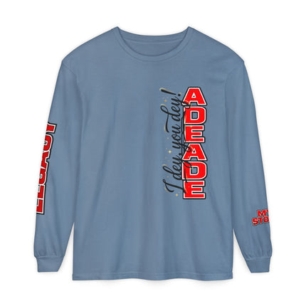 AdeAde “I Deh, You Deh?” — Original • My Story • Legacy Edition Unisex Garment-dyed Long Sleeve T-Shirt