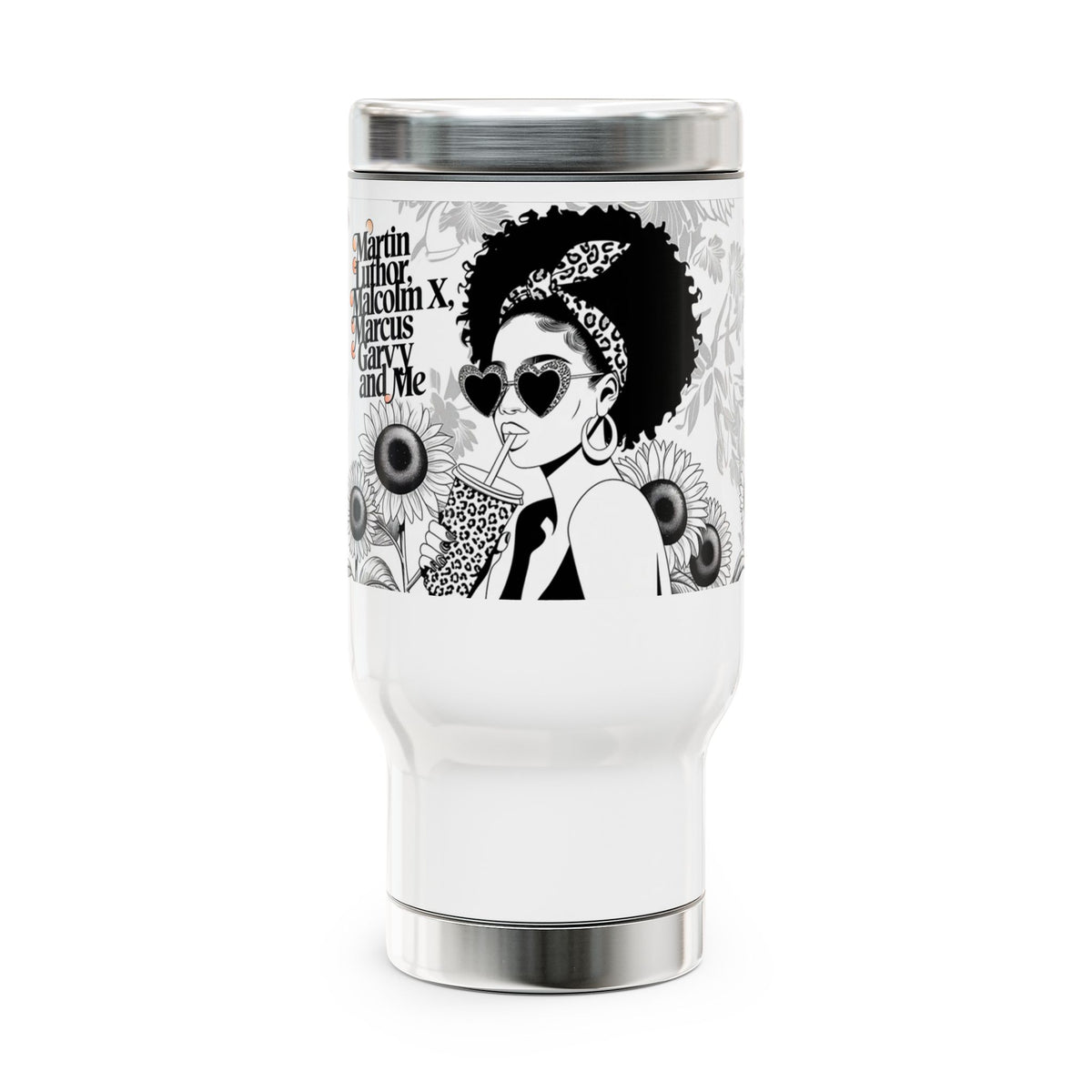 Martin, Malcolm, Marcus, and Me Stainless Steel Travel Mug with Handle, 14oz - NGOWE STORE