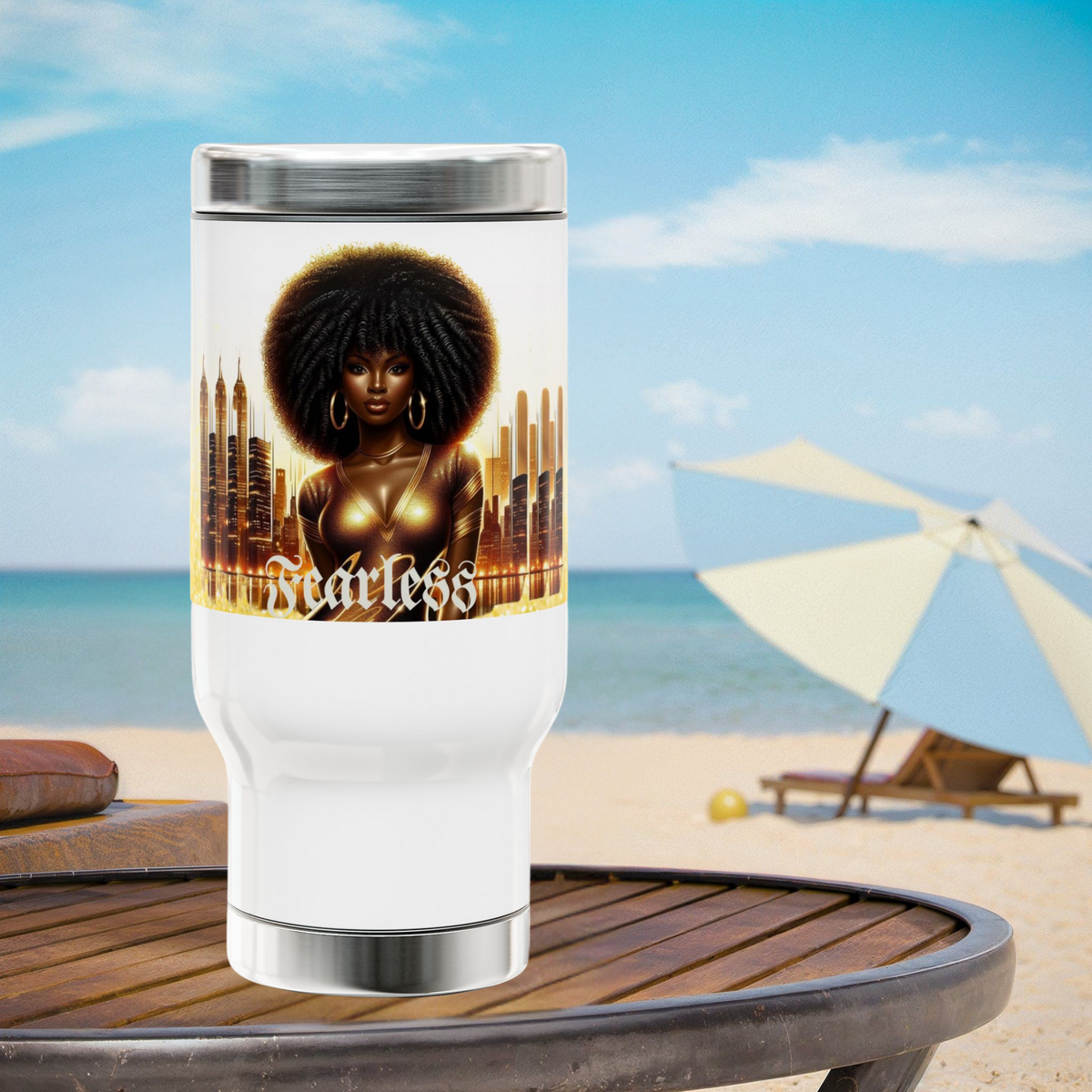 Fearless in The City Stainless Steel Travel Mug with Handle, 14oz - NGOWE STORE