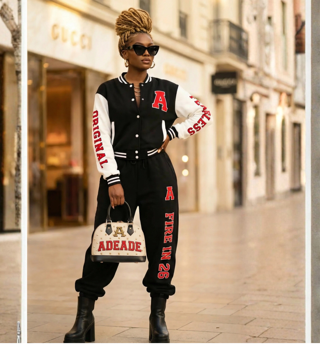 AdeAde “Original Fire” Varsity Jacket (Unisex) | NGOWE Designs Streetwear Heavyweight Letterman Jacket - NGOWE STORE