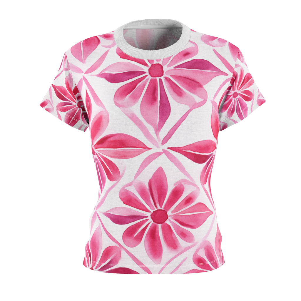 Soft Pink Flowers Women's Cut & Sew Tee (AOP) - NGOWE STORE