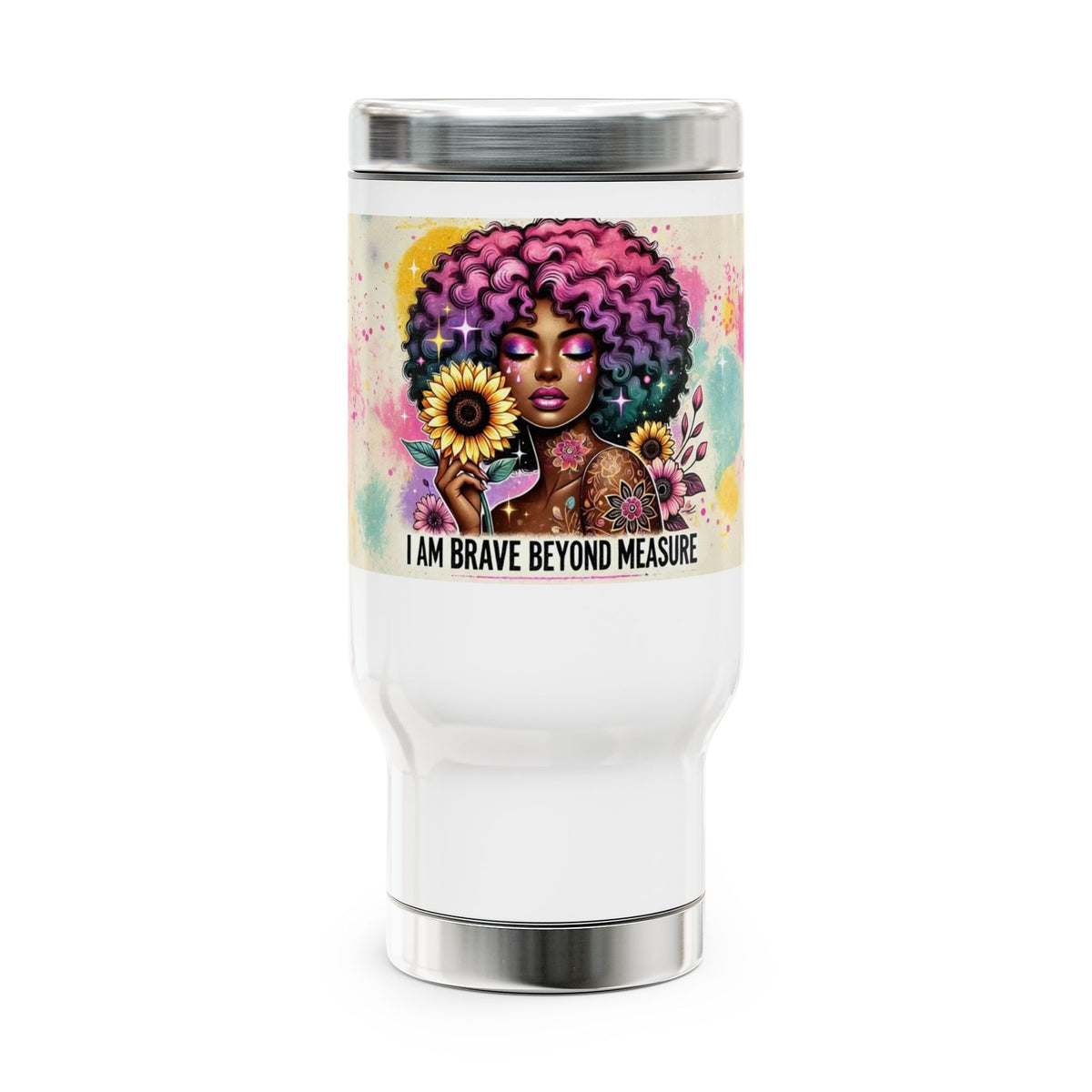 I Am Brave Affirmation Stainless Steel Travel Mug with Handle, 14oz - NGOWE STORE