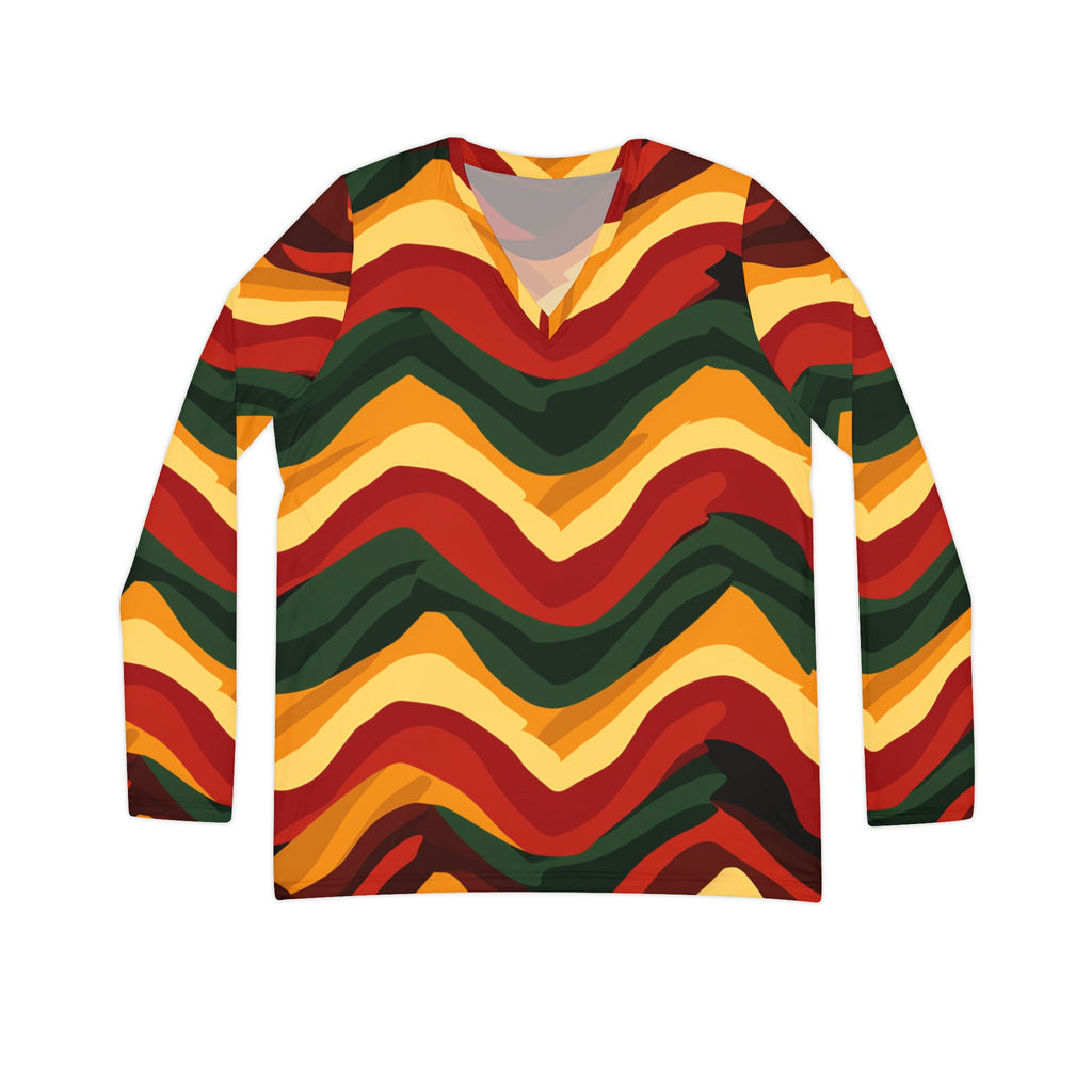 Waves Women's Long Sleeve V-neck Shirt (AOP) - NGOWE STORE