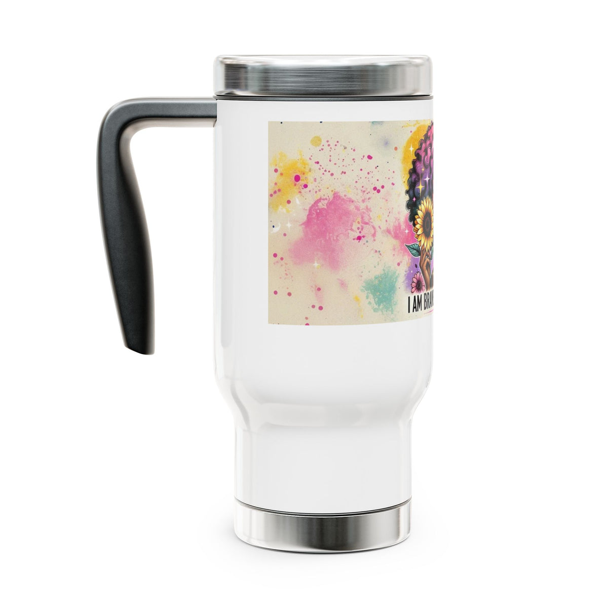 I Am Brave Affirmation Stainless Steel Travel Mug with Handle, 14oz - NGOWE STORE