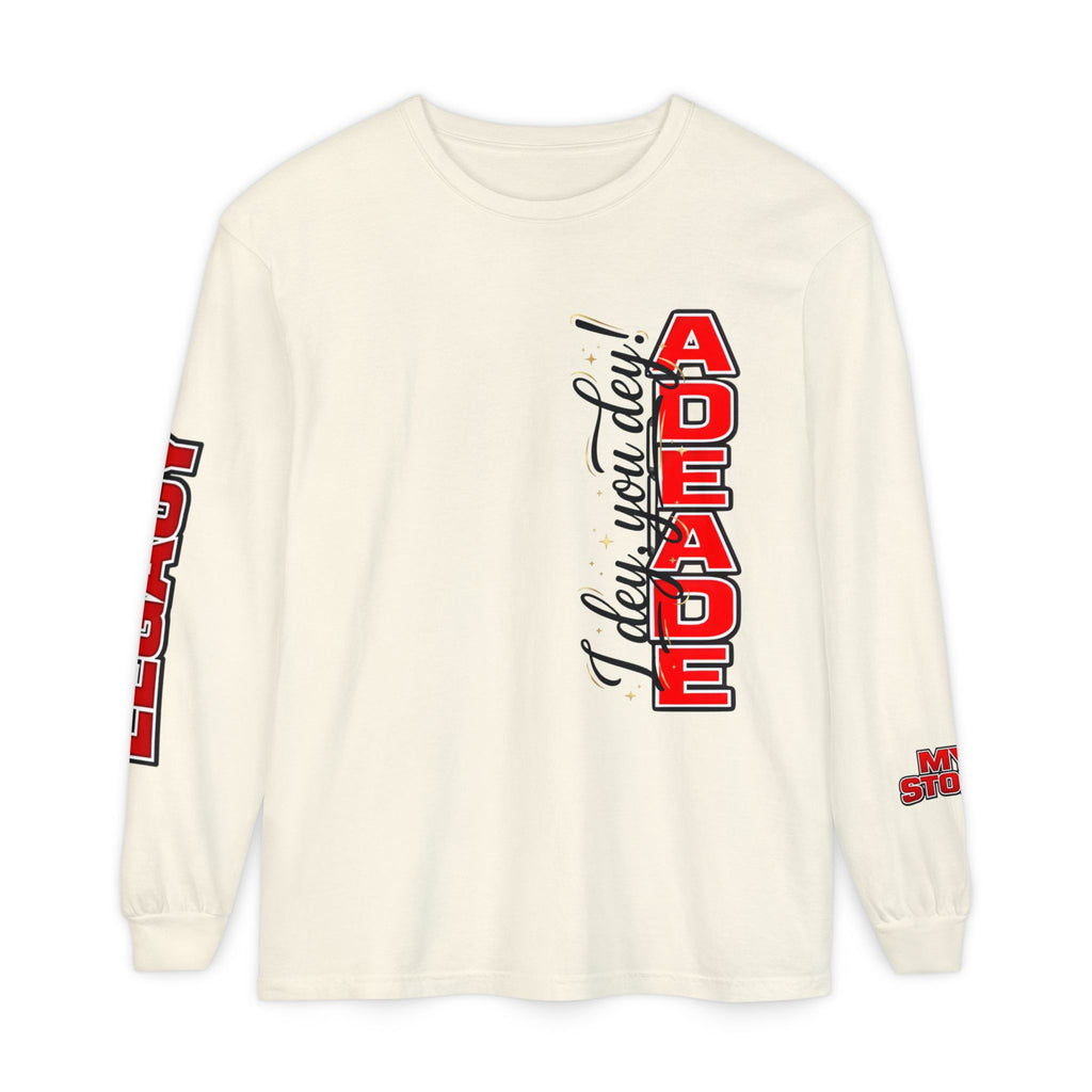AdeAde “I Deh, You Deh?” — Original • My Story • Legacy Edition Unisex Garment-dyed Long Sleeve T-Shirt - NGOWE STORE
