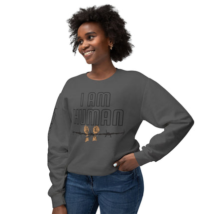 HUMAN Unisex Lightweight Crewneck Sweatshirt - 'I Am Human' Graphic