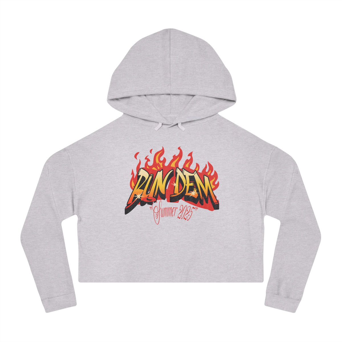 Bun Dem Summer Flaming Summer Vibes Cropped Hoodie Empire Edition - Women’s Casual Wear, Trendy Sweatshirt, Summer Fashion, Gift for Her, Streetwear Style - NGOWE STORE