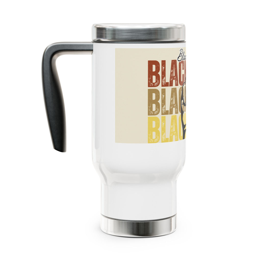 Black History Black Power Stainless Steel Travel Mug with Handle, 14oz - NGOWE STORE