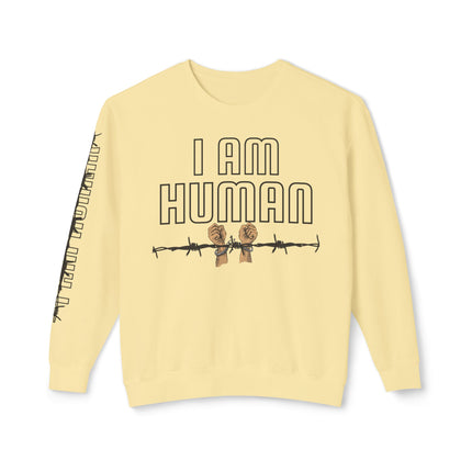 HUMAN Unisex Lightweight Crewneck Sweatshirt - 'I Am Human' Graphic