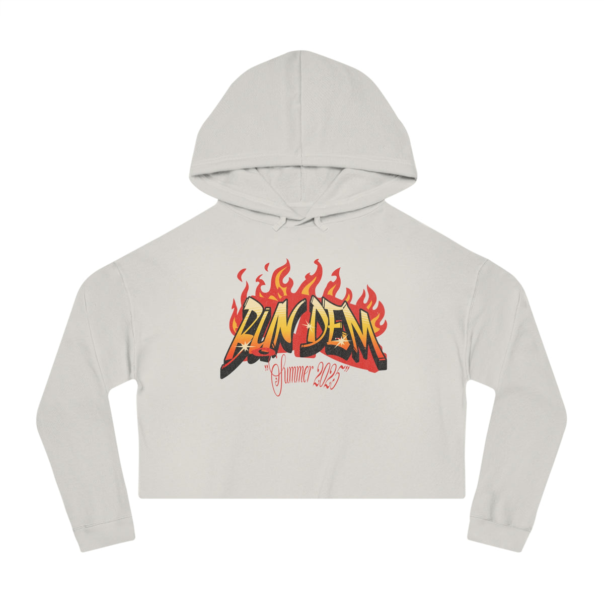 Bun Dem Summer Flaming Summer Vibes Cropped Hoodie Empire Edition - Women’s Casual Wear, Trendy Sweatshirt, Summer Fashion, Gift for Her, Streetwear Style - NGOWE STORE
