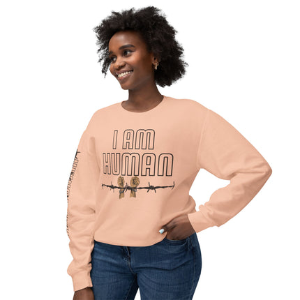 HUMAN Unisex Lightweight Crewneck Sweatshirt - 'I Am Human' Graphic