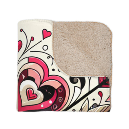 Hearts of Love Tan Sherpa Blanket