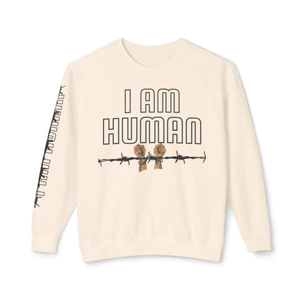 HUMAN Unisex Lightweight Crewneck Sweatshirt - 'I Am Human' Graphic