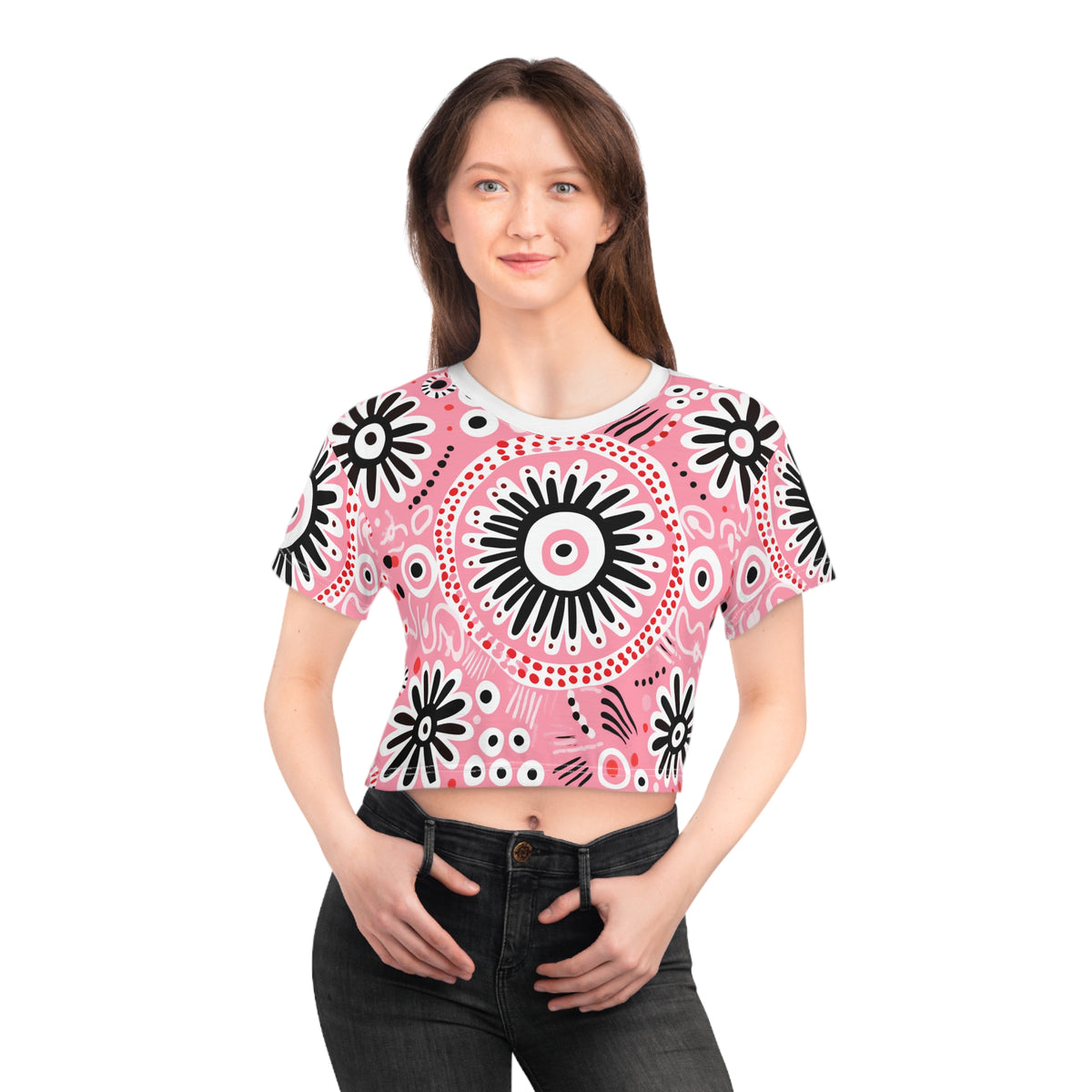 Pink Flowered Crop Tee (AOP) - NGOWE STORE