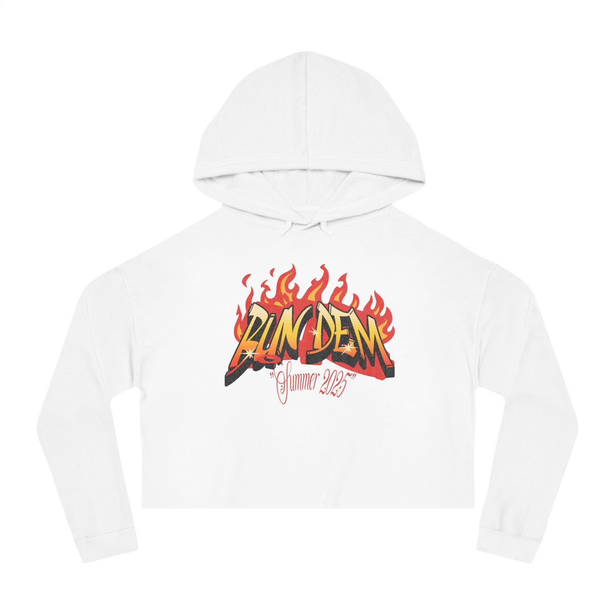 Bun Dem Summer Flaming Summer Vibes Cropped Hoodie Empire Edition - Women’s Casual Wear, Trendy Sweatshirt, Summer Fashion, Gift for Her, Streetwear Style - NGOWE STORE